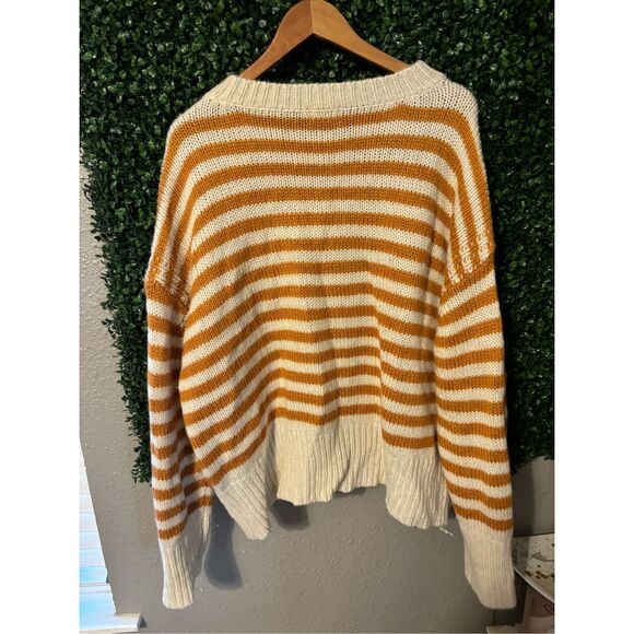 POL Chunky Knit Oversized Golden Brown Striped Turtleneck Sweater Size Medium - Picture 4 of 4